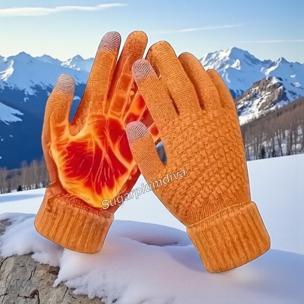 Cozy Orange Knitted Women's Gloves